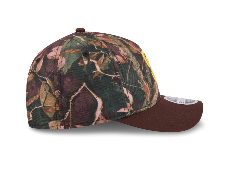 San Diego Padres New Era MLB 9FORTY 940 Adjustable A-Frame M-Crown Cap Hat Leaves Camo Crown Brown Visor Yellow Logo