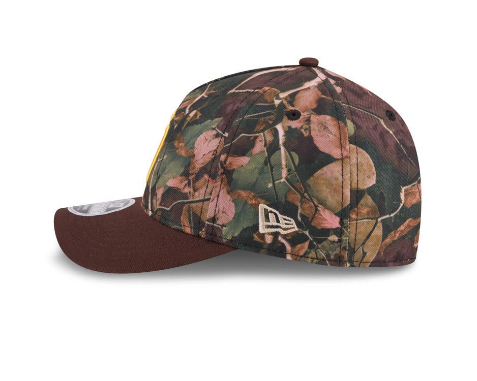San Diego Padres New Era MLB 9FORTY 940 Adjustable A-Frame M-Crown Cap Hat Leaves Camo Crown Brown Visor Yellow Logo