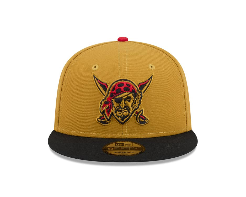 Pittsburgh Pirates New Era MLB 9FIFTY 950 Snapback Cap Hat Tan Crown Black Visor Tan/Black Face/Head Logo Gray UV (2026 City Connect)