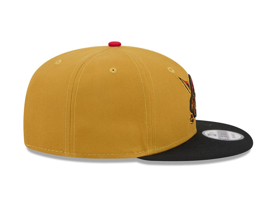 Pittsburgh Pirates New Era MLB 9FIFTY 950 Snapback Cap Hat Tan Crown Black Visor Tan/Black Face/Head Logo Gray UV (2026 City Connect)