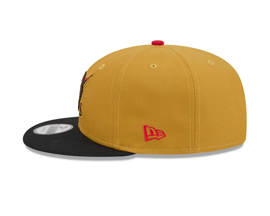 Pittsburgh Pirates New Era MLB 9FIFTY 950 Snapback Cap Hat Tan Crown Black Visor Tan/Black Face/Head Logo Gray UV (2026 City Connect)