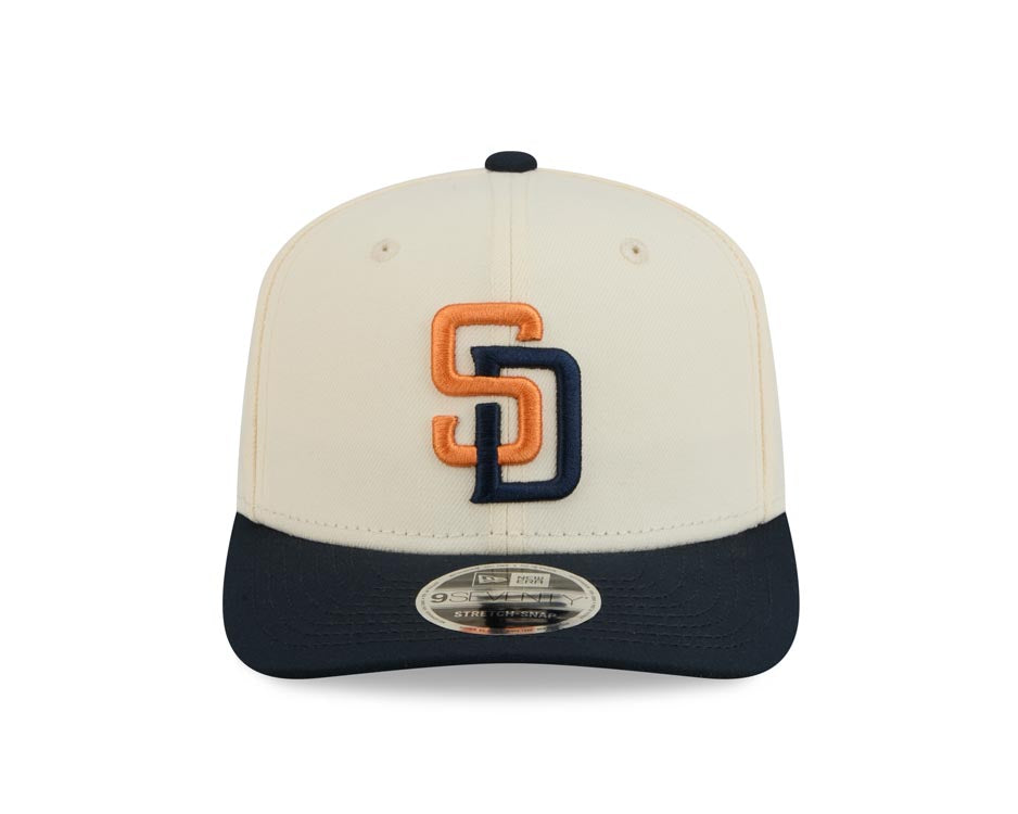 San Diego Padres New Era MLB 9SEVENTY 970 Snapback Cap Hat Chrome White Crown Navy Blue Visor Orange/Navy Logo Navy Blue UV (2026 City Connect 2.0)
