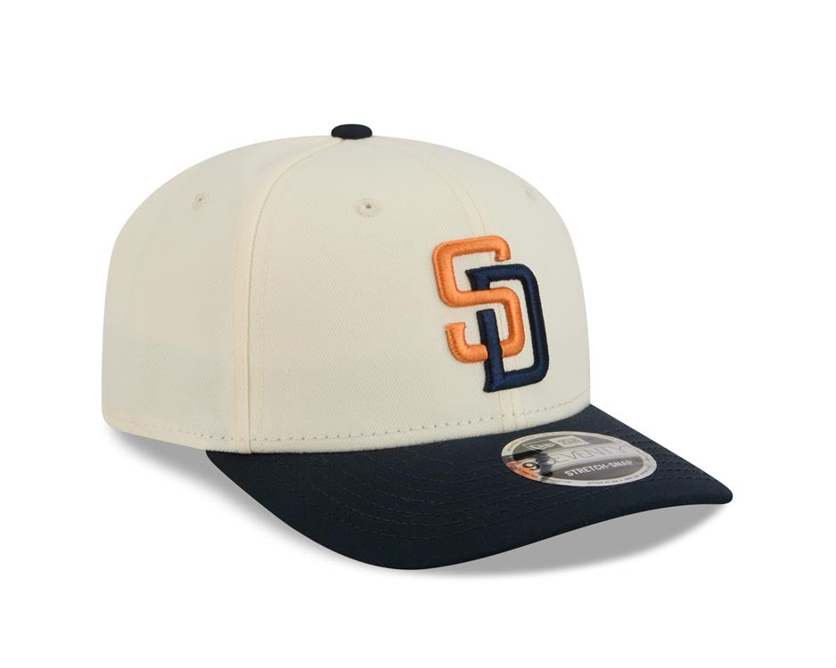 San Diego Padres New Era MLB 9SEVENTY 970 Snapback Cap Hat Chrome White Crown Navy Blue Visor Orange/Navy Logo Navy Blue UV (2026 City Connect 2.0)