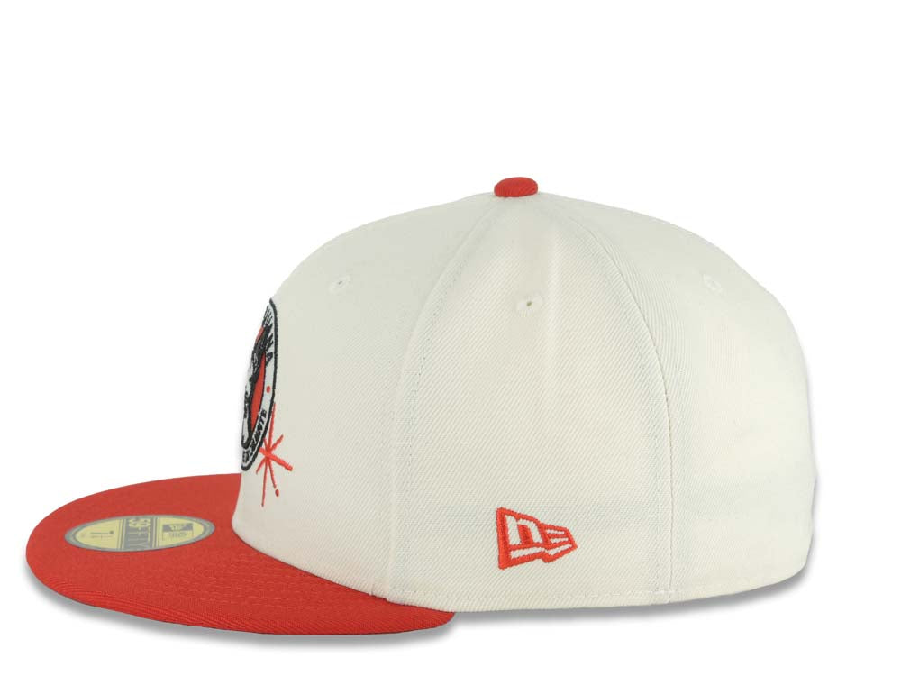 Xolos de Tijuana New Era Liga MX 59FIFTY 5950 Fitted Cap Hat Cream Crown Red Visor Team Color Logo Xolos Script Side Patch Red UV