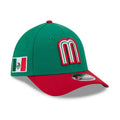 Mexico New Era WBC World Baseball Classic  39THIRTY 3930 Flexfit Cap Hat Green Crown Red Visor Team Color Logo Mexico Flag Side Patch Gray UV