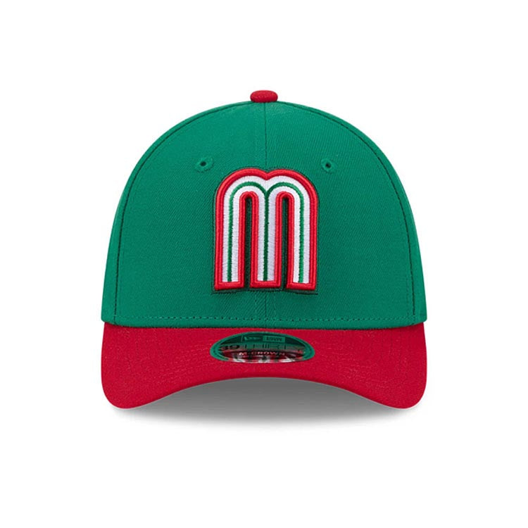 Mexico New Era WBC World Baseball Classic  39THIRTY 3930 Flexfit Cap Hat Green Crown Red Visor Team Color Logo Mexico Flag Side Patch Gray UV