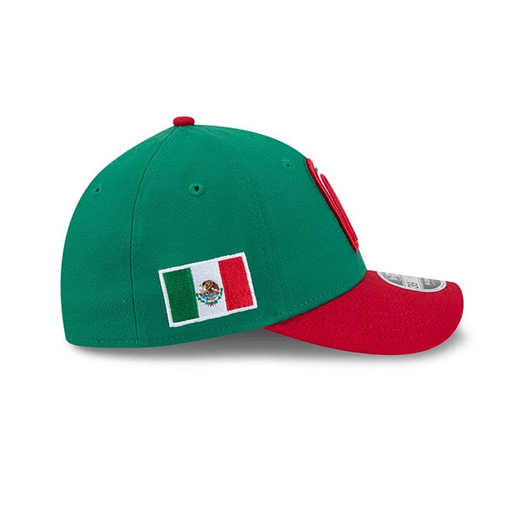 Mexico New Era WBC World Baseball Classic  39THIRTY 3930 Flexfit Cap Hat Green Crown Red Visor Team Color Logo Mexico Flag Side Patch Gray UV