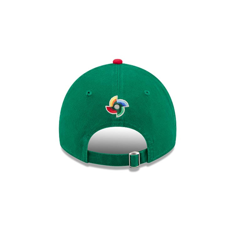 Mexico New Era WBC World Baseball Classic 9TWENTY 920 Adjustable Cap Hat Green Crown Red Visor Team Color Logo Mexico Flag Side Patch Gray UV