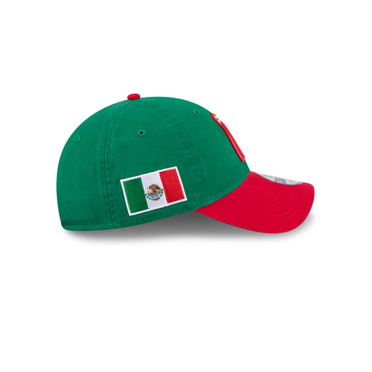 Mexico New Era WBC World Baseball Classic 9TWENTY 920 Adjustable Cap Hat Green Crown Red Visor Team Color Logo Mexico Flag Side Patch Gray UV