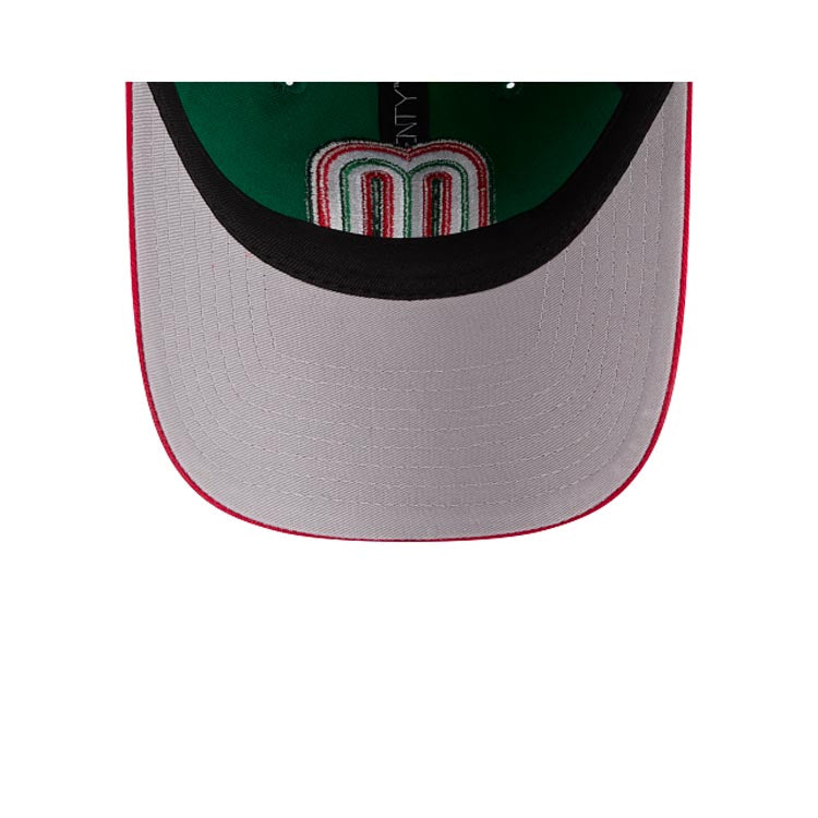Mexico New Era WBC World Baseball Classic 9TWENTY 920 Adjustable Cap Hat Green Crown Red Visor Team Color Logo Mexico Flag Side Patch Gray UV
