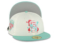 San Diego Padres New Era MLB 59FIFTY 5950 Fitted Cap Hat Cream Crown Light Teal Visor White/Red/Light Teal Splatter Logo 1992 All-Star Game Side Patch