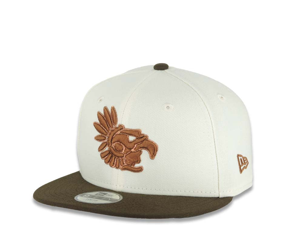 (Youth) Mexico Aztec New Era 9FIFTY 950 Kid Snapback Cap Hat Cream Crown Brown Visor Brown Headdress Logo Aztec Calendar Side Patch