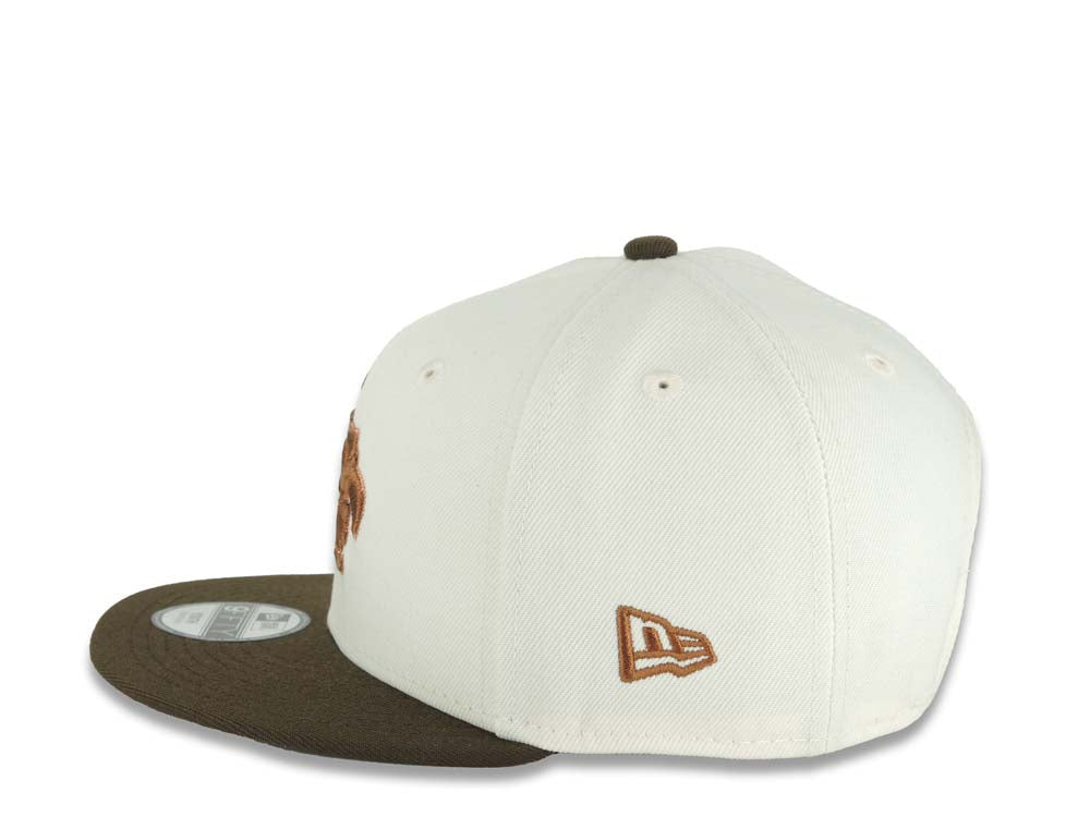 (Youth) Mexico Aztec New Era 9FIFTY 950 Kid Snapback Cap Hat Cream Crown Brown Visor Brown Headdress Logo Aztec Calendar Side Patch