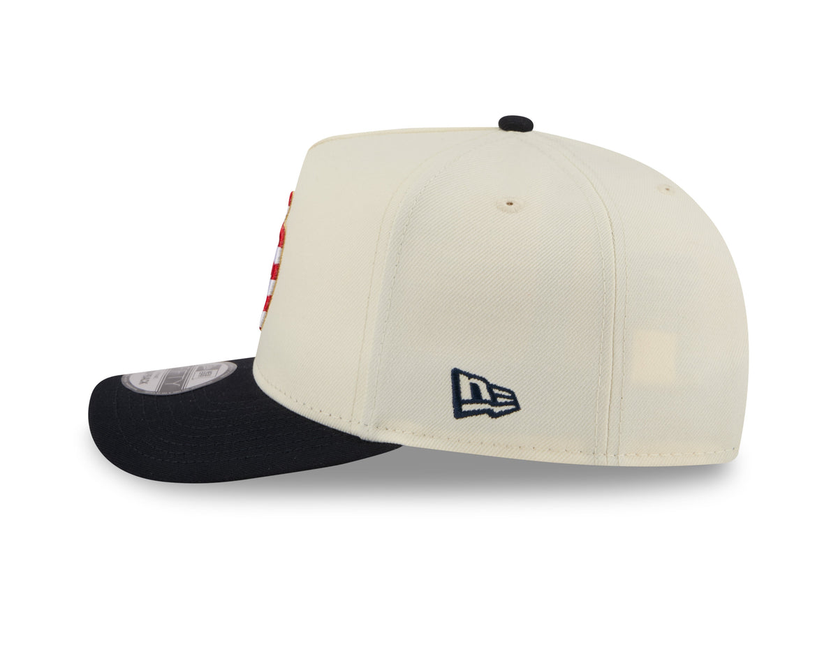 San Diego Padres New Era MLB 9FIFTY 950 Snapback A-Frame Cap Hat Cream Crown Navy Visor White/Red Logo 250th Anniversary Side Patch (2026 4th of July)