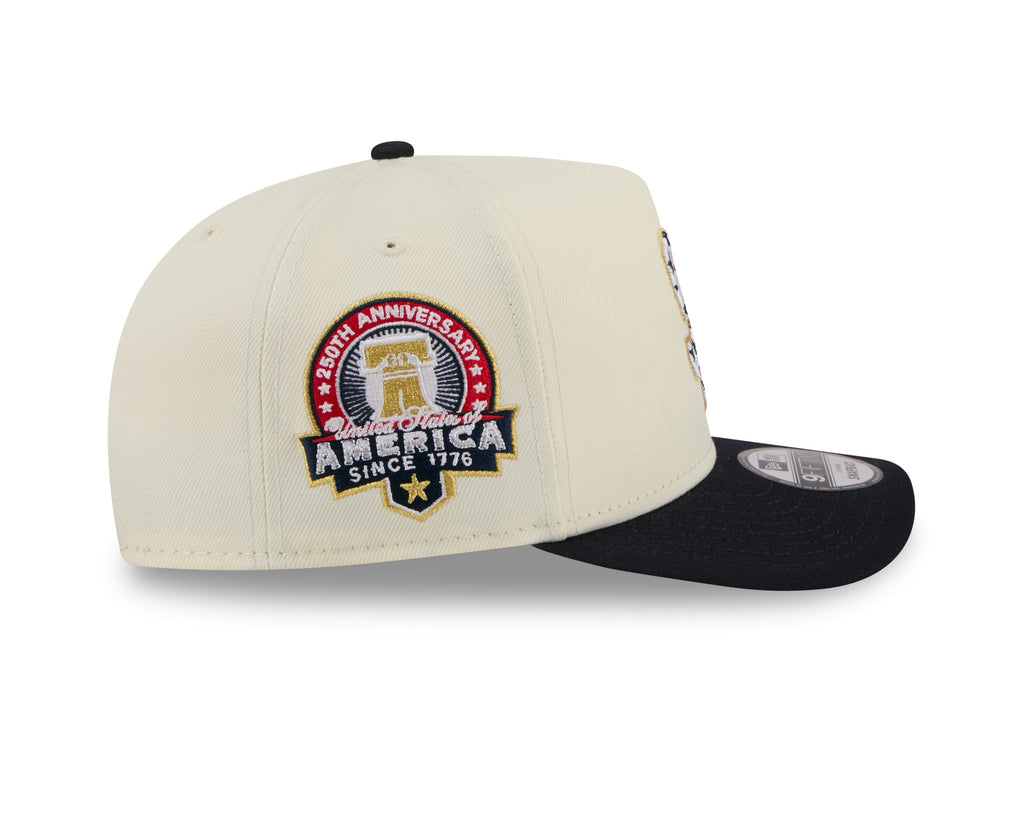 San Diego Padres New Era MLB 9FIFTY 950 Snapback A-Frame Cap Hat Cream Crown Navy Visor White/Red Logo 250th Anniversary Side Patch (2026 4th of July)