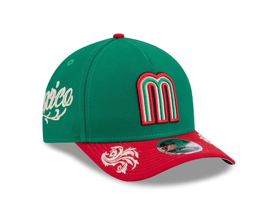 Mexico New Era 9FORTY 940 Adjustable M-Crown Cap Hat Green Crown Red Visor Team Color Logo Gray UV (Wordmark)