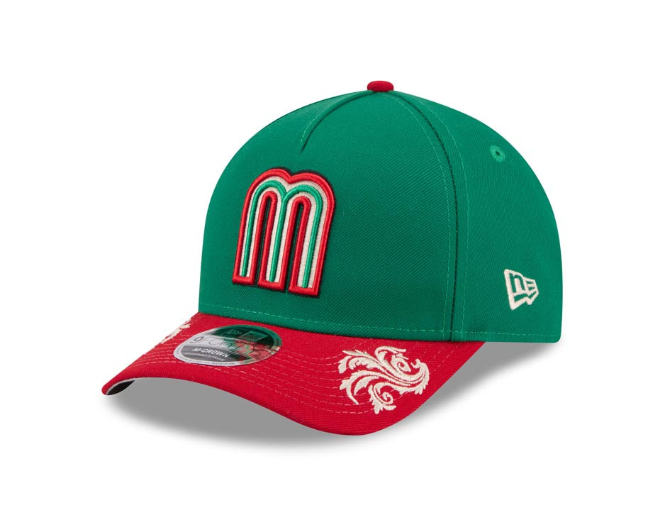 Mexico New Era 9FORTY 940 Adjustable M-Crown Cap Hat Green Crown Red Visor Team Color Logo Gray UV (Wordmark)