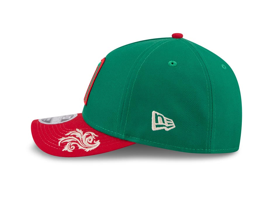 Mexico New Era 9FORTY 940 Adjustable M-Crown Cap Hat Green Crown Red Visor Team Color Logo Gray UV (Wordmark)
