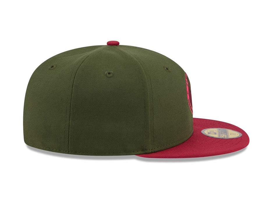 Xolos de Tijuana New Era Liga MX 59FIFTY 5950 Fitted Cap Hat Dark Olive Green Crown Maroon Visor Maroon/Olive Logo Gray UV