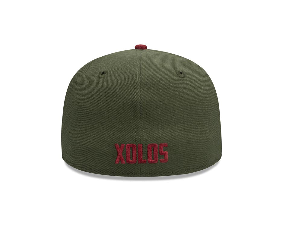Xolos de Tijuana New Era Liga MX 59FIFTY 5950 Fitted Cap Hat Dark Olive Green Crown Maroon Visor Maroon/Olive Logo Gray UV