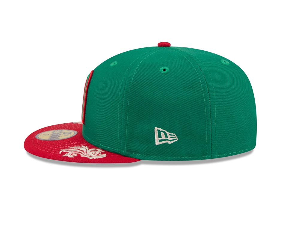 Mexico New Era 59FIFTY 5950 Fitted Cap Hat Green Crown Red Visor Team Color Logo Gray UV (Wordmark)