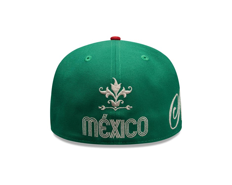 Mexico New Era 59FIFTY 5950 Fitted Cap Hat Green Crown Red Visor Team Color Logo Gray UV (Wordmark)