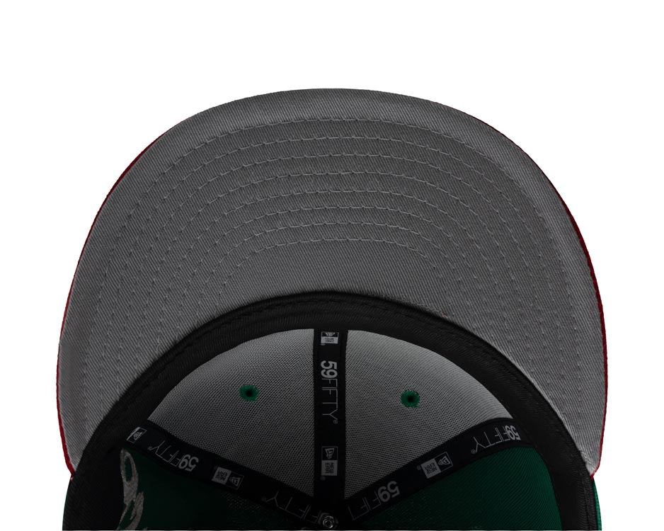 Mexico New Era 59FIFTY 5950 Fitted Cap Hat Green Crown Red Visor Team Color Logo Gray UV (Wordmark)