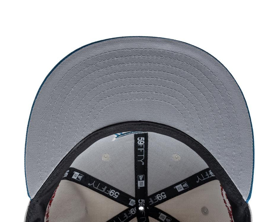 Puerto Rico New Era 59FIFTY 5950 Fitted Cap Hat Stone Crown Blue Visor Blue/White Logo Gray UV (Latin Embroidery)