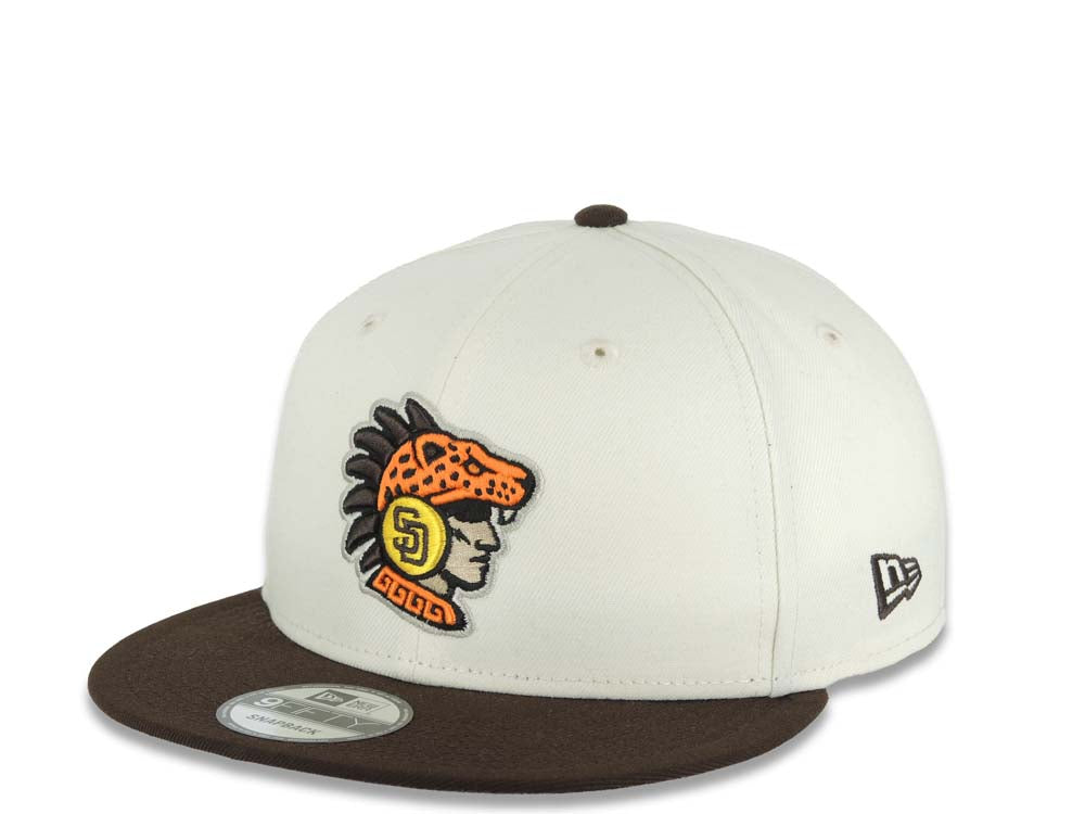San Diego Padres New Era MLB 9FIFTY 950 Snapback Cap Hat Cream Crown Brown Visor Team Color Logo 2026 MLB World Tour Mexico City Series Side Patch