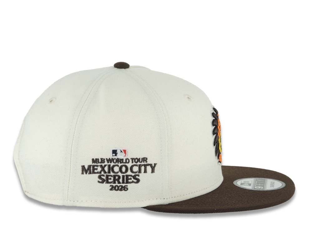 San Diego Padres New Era MLB 9FIFTY 950 Snapback Cap Hat Cream Crown Brown Visor Team Color Logo 2026 MLB World Tour Mexico City Series Side Patch