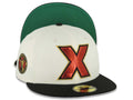 Xolos de Tijuana New Era Liga MX 59FIFTY 5950 Fitted Cap Hat Cream Crown Black Visor Red/Black/Gold Logo Club Tijuana Side Patch Green UV