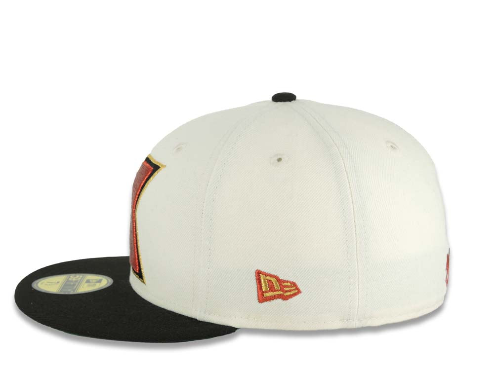Xolos de Tijuana New Era Liga MX 59FIFTY 5950 Fitted Cap Hat Cream Crown Black Visor Red/Black/Gold Logo Club Tijuana Side Patch Green UV