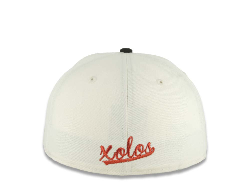 Xolos de Tijuana New Era Liga MX 59FIFTY 5950 Fitted Cap Hat Cream Crown Black Visor Red/Black/Gold Logo Club Tijuana Side Patch Green UV