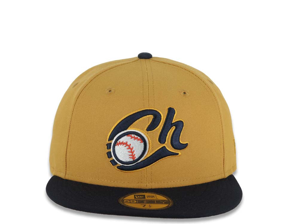 Charros de Jalisco New Era LMP 59FIFTY 5950 Fitted Cap Hat Tan Crown Navy Blue Visor Navy Blue/Tan Logo Tan UV