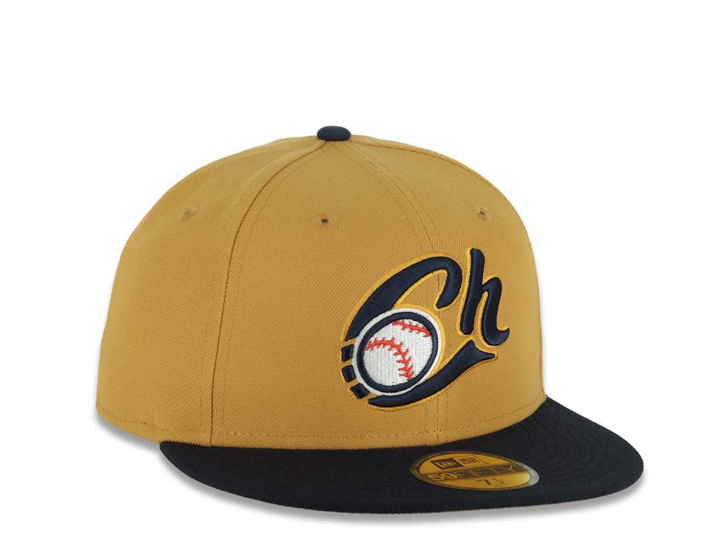 Charros de Jalisco New Era LMP 59FIFTY 5950 Fitted Cap Hat Tan Crown Navy Blue Visor Navy Blue/Tan Logo Tan UV