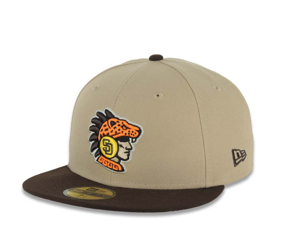 San Diego Padres New Era MLB 59FIFTY 5950 Fitted Cap Hat Khaki Crown Dark Brown Visor Orange/Brown Logo 2026 World Tour Mexico City Series Side Patch