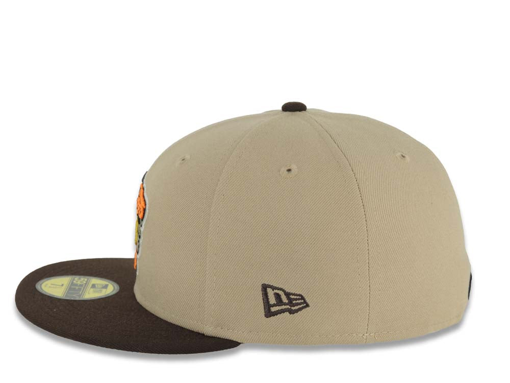 San Diego Padres New Era MLB 59FIFTY 5950 Fitted Cap Hat Khaki Crown Dark Brown Visor Orange/Brown Logo 2026 World Tour Mexico City Series Side Patch