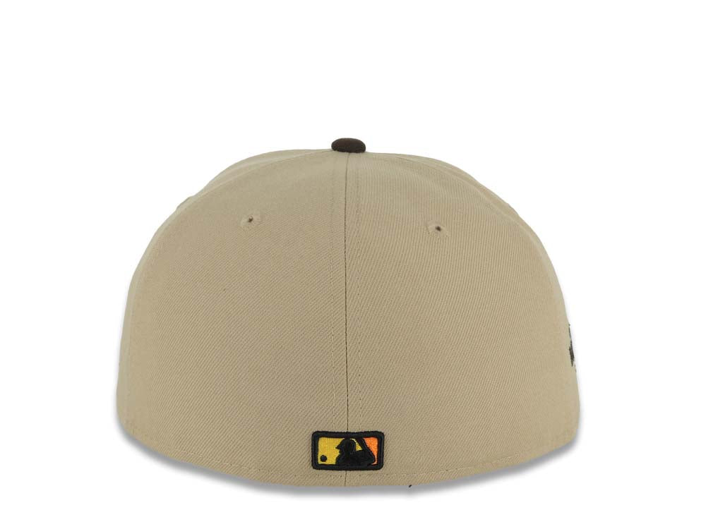 San Diego Padres New Era MLB 59FIFTY 5950 Fitted Cap Hat Khaki Crown Dark Brown Visor Orange/Brown Logo 2026 World Tour Mexico City Series Side Patch