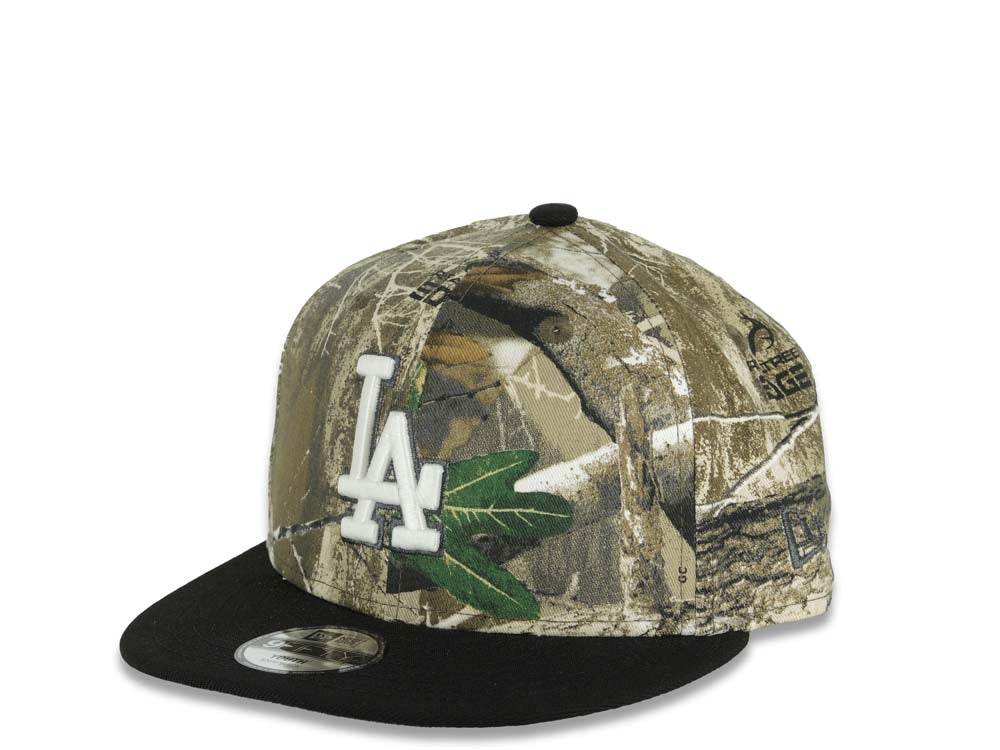 (Youth) Los Angeles Dodgers New Era MLB 9FIFTY 950 Snapback Cap Real Tree Camo Crown Black Visor Glow White/Black Logo 2025 Champions Side Patch