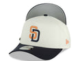 San Diego Padres New Era MLB 9FORTY 940 Adjustable A-Frame Cap Hat Cream Crown Navy Blue Visor Orange/Navy Blue Logo Gray UV (2026 City Connect)