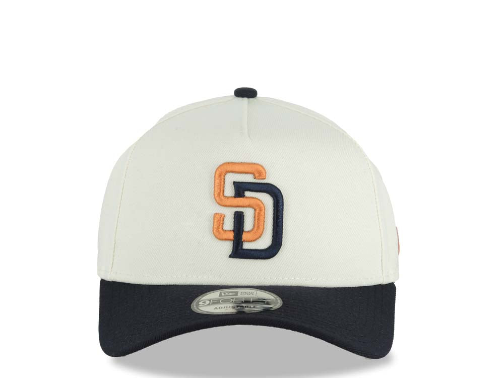 San Diego Padres New Era MLB 9FORTY 940 Adjustable A-Frame Cap Hat Cream Crown Navy Blue Visor Orange/Navy Blue Logo Gray UV (2026 City Connect)
