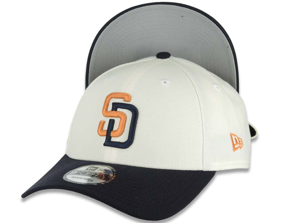 San Diego Padres New Era MLB 9FORTY 940 Adjustable Cap Hat Cream Crown Navy Blue Visor Orange/Navy Blue Logo Gray UV (2026 City Connect)