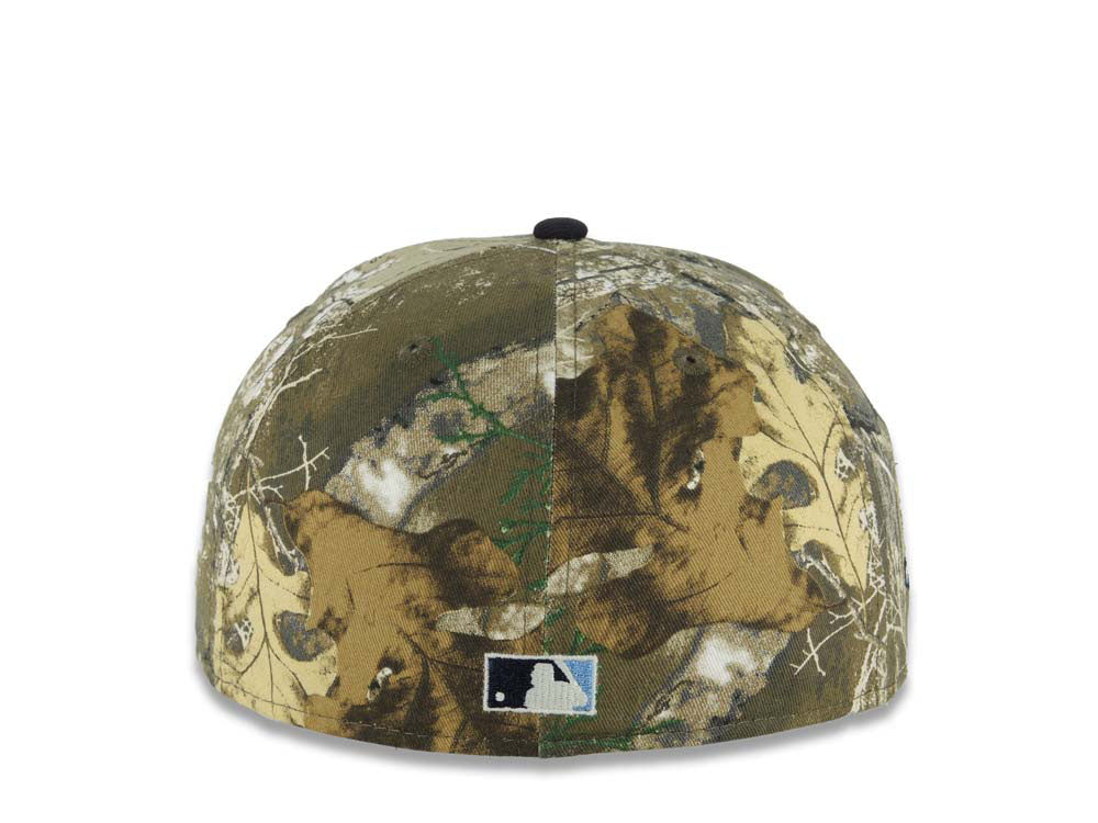 San Diego Padres New Era MLB 59FIFTY 5950 Fitted Cap Hat Real Tree Edge Camo Crown Navy Blue Visor White Logo With Roses 40th Anniversary Side Patch