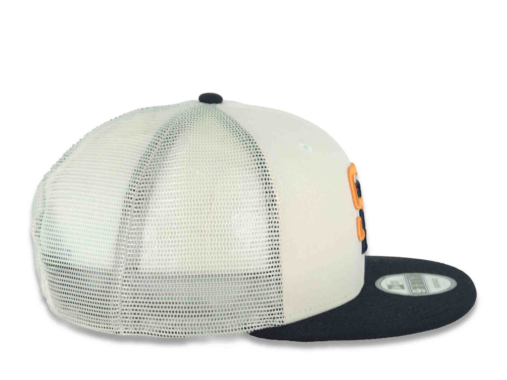 San Diego Padres New Era MLB 9FIFTY 950 Mesh Trucher Snapback Cap Hat Cream Crown Navy Blue Visor Orange/Navy Blue Logo (2026 City Connect 2.0)