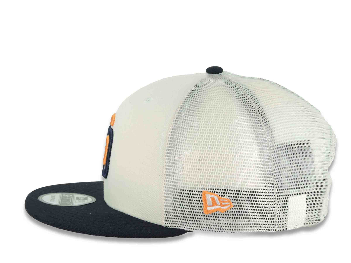 San Diego Padres New Era MLB 9FIFTY 950 Mesh Trucher Snapback Cap Hat Cream Crown Navy Blue Visor Orange/Navy Blue Logo (2026 City Connect 2.0)