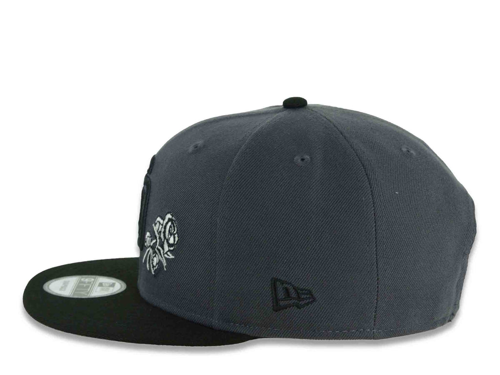 San Diego Padres New Era MLB 9FIFTY 950 Snapback Cap Hat Dark Gray Crown Black Visor Black Logo With Rose 40th Anniversary Side Patch Gray UV