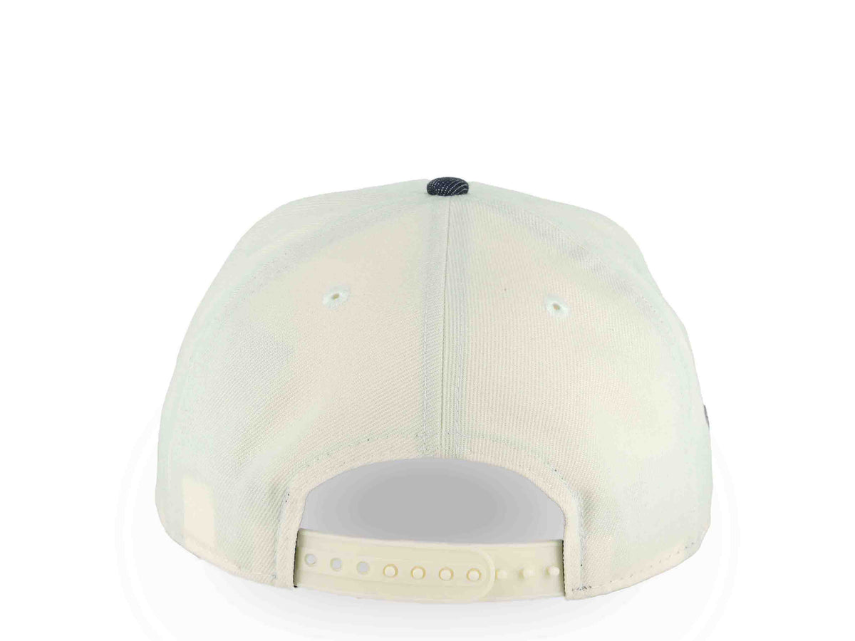 San Diego Padres New Era MLB 9FORTY 940 Adjustable A-Frame Cap Hat Cream Crown Blue Denim Visor Navy Blue Logo 25th Anniversary Side Patch Gray UV