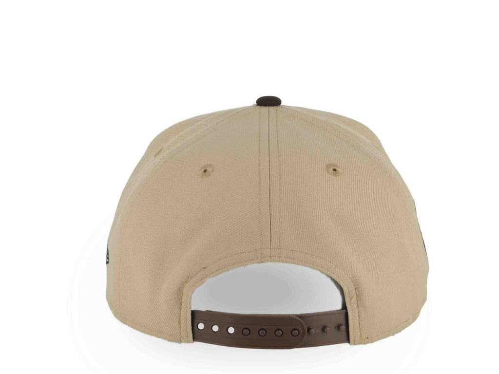 Mexico New Era 9FORTY 940 Adjustable A-Frame Cap Hat Khaki Crown Dark Brown Visor White/Black/Metallic Gold Skull Logo Aztec Calendar Side Patch