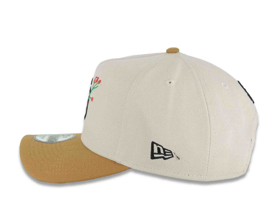 San Diego Padres New Era MLB 9FORTY 940 Adjustable A-Frame Cap Hat Stone Crown Light Brown Visor Black Logo With Rose 20 Years Petcopark Side Patch