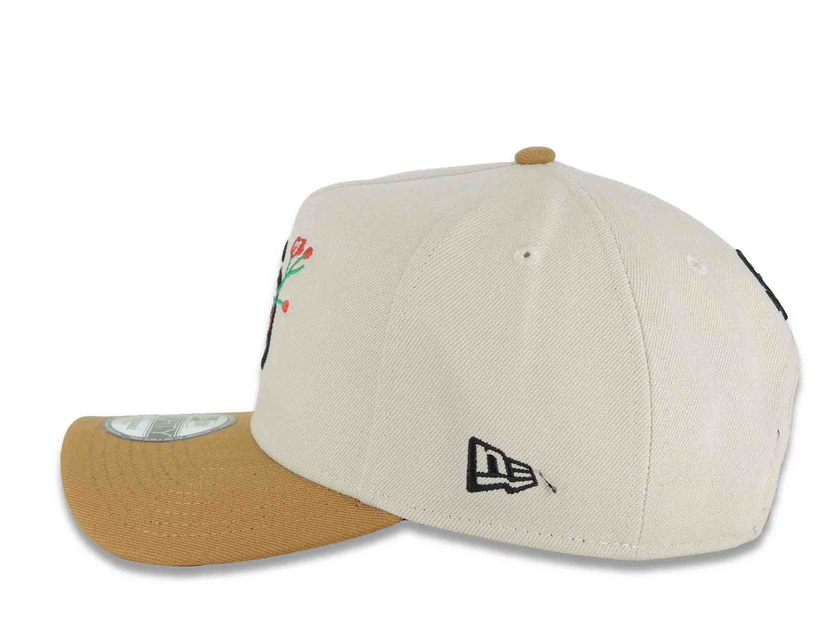 San Diego Padres New Era MLB 9FORTY 940 Adjustable A-Frame Cap Hat Stone Crown Light Brown Visor Black Logo With Rose 20 Years Petcopark Side Patch